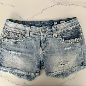 Miss Me Blue Distressed Jean Shorts